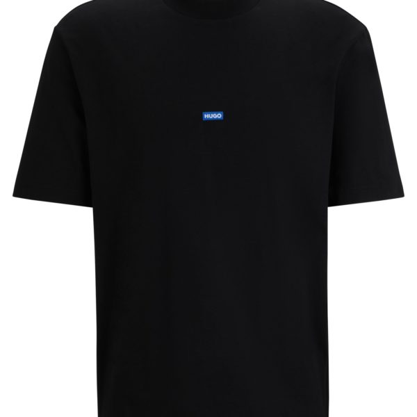 T-shirt en jersey de coton avec patch logo bleu – Hugo Boss