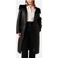Manteau en peau lainée long unie droit manches longues capuche en Cuir – MIRENE – Zapa
