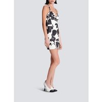 Robe dos-nu en cuir imprimé Black and White Roses – Balmain