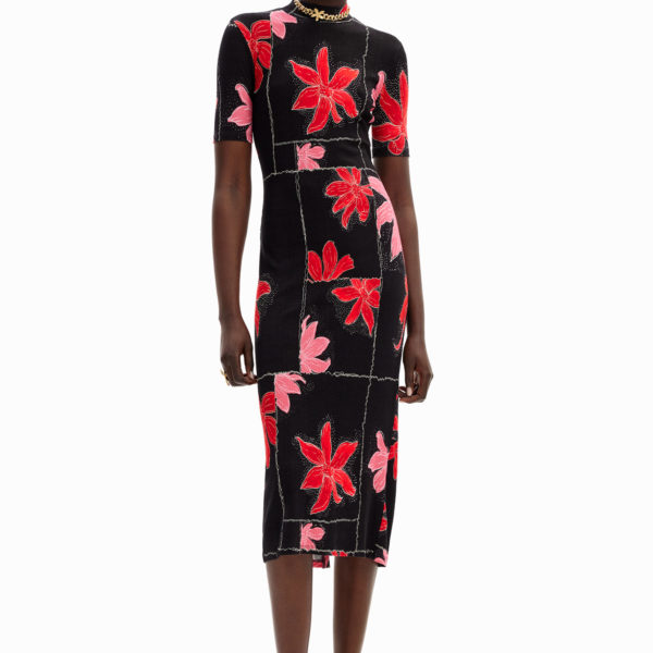 Robe midi tissu côtelé fleurs – Desigual