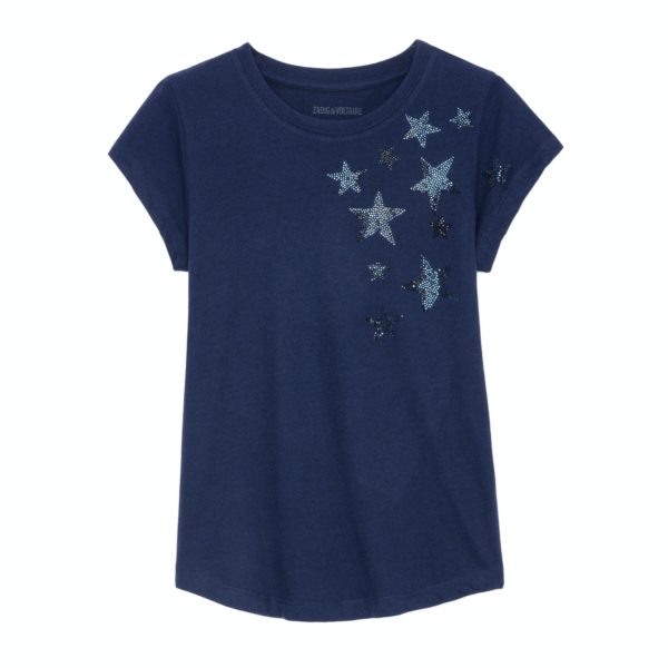 T-Shirt Skinny Stars Strass Marine – Taille Xs – Femme – Zadig & Voltaire