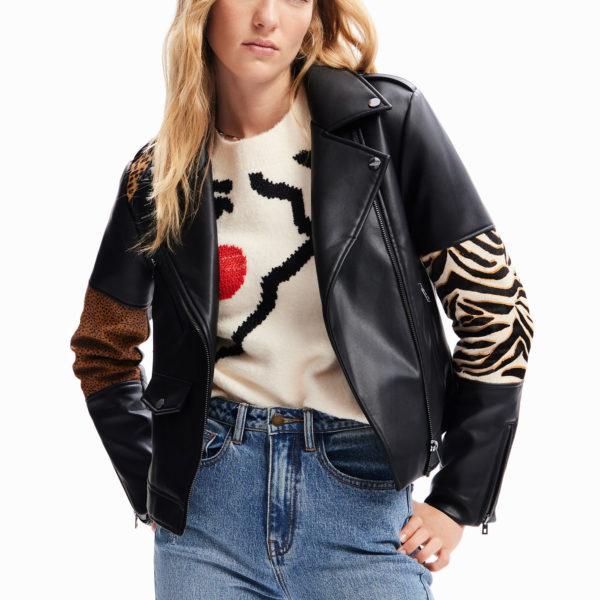 Veste « biker » cuir patchwork – Desigual