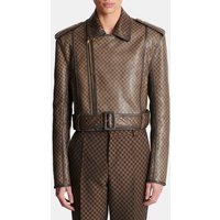 Veste biker en cuir à imprimé mini monogramme – Balmain