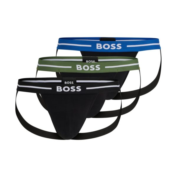 Lot de trois jockstraps en coton stretch avec taille logotée – Hugo Boss