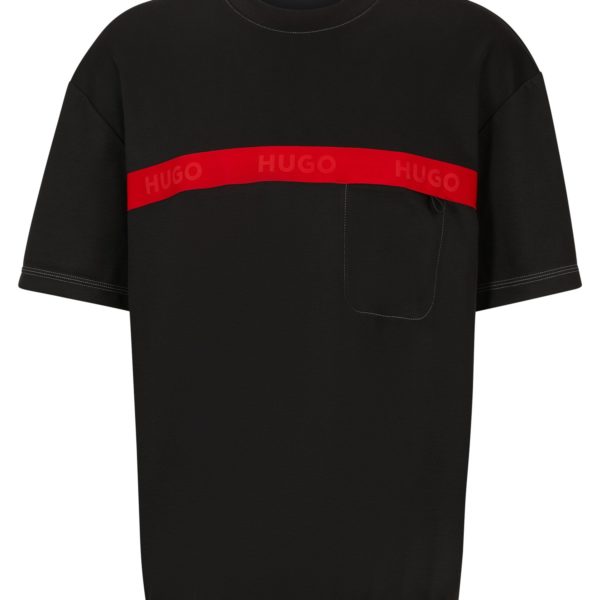 T-shirt en coton mélangé avec bande logo rouge – Hugo Boss