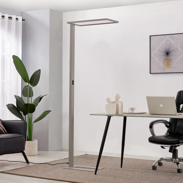Prios Taronis lampe sur pied LED de bureau, variateur d’intensité, argenté PRIOS