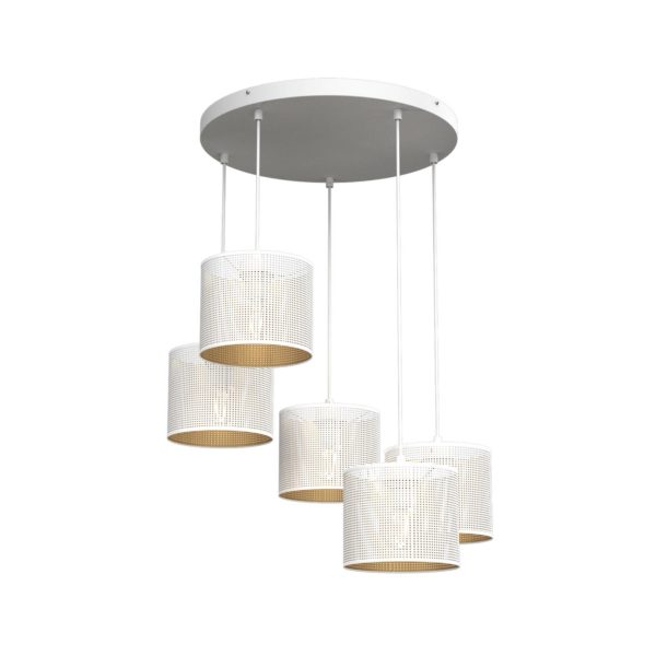Luminex Suspension Jovin, 5 lampes, ronde, blanche/dorée Luminex