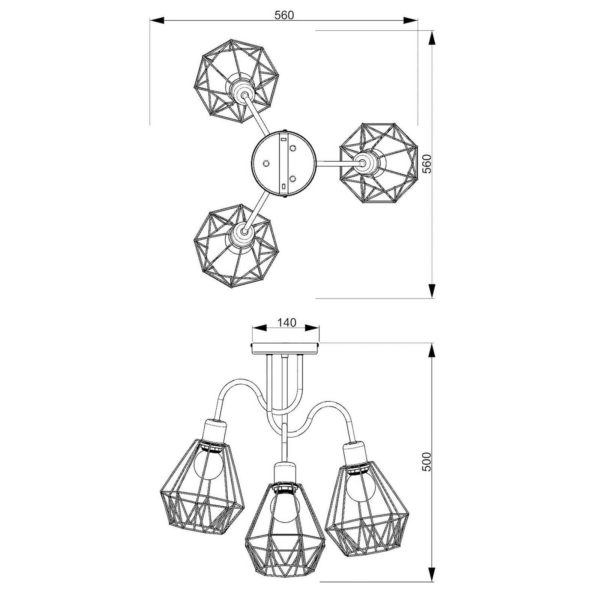 Luminex Plafonnier Jin, noir/chrome, à 3 lampes Luminex