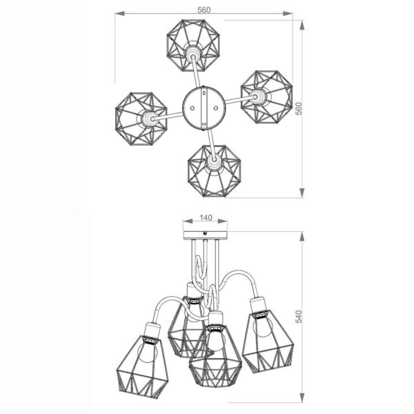 Euluna Plafonnier Jin, noir/laiton, à 4 lampes Euluna