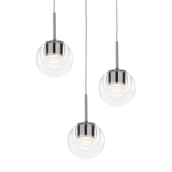 Kundalini Dew 3 suspension LED à 3 lampes chrome Kundalini
