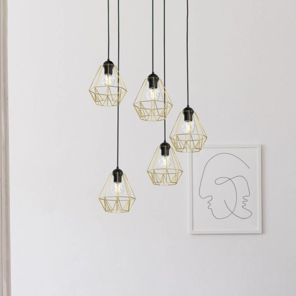 Euluna Suspension Jin, noir/laiton, 5 lampes, ronde Euluna