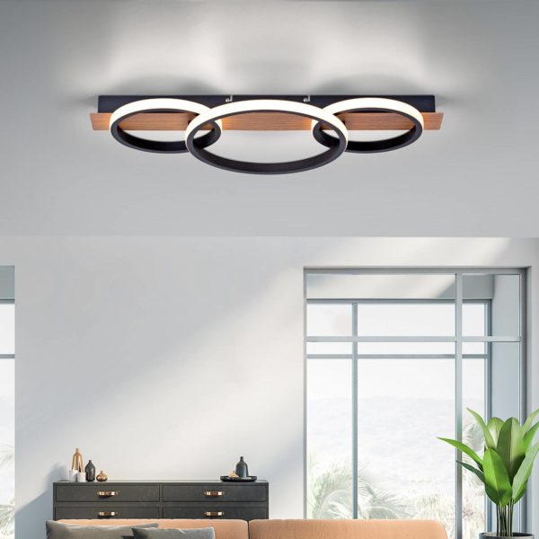 JUST LIGHT. Plafonnier LED Trooper, décor en bois, à 3 lampes JUST LIGHT.