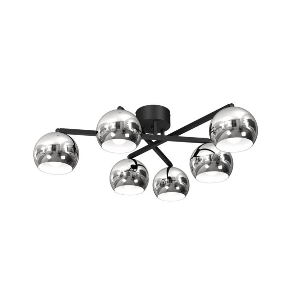 Luminex Plafonnier Jano, noir/chrome, à 6 lampes Luminex