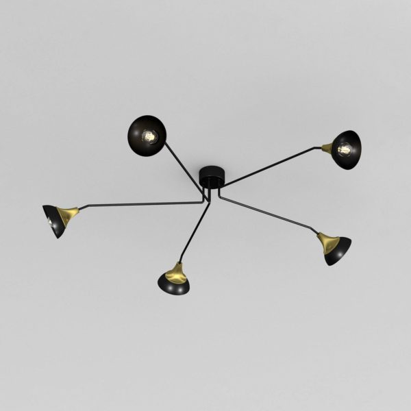 Euluna Plafonnier Maro, noir/laiton, à 5 lampes Euluna