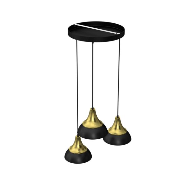 Luminex Suspension Maro noir/laiton à 3 lampes ronde Luminex