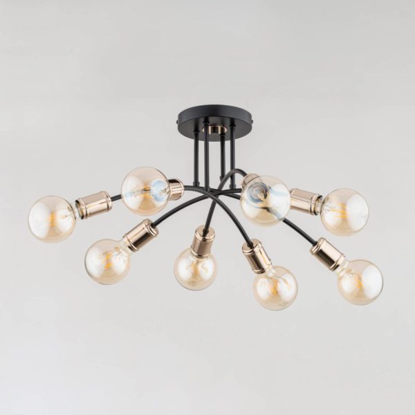 Euluna Plafonnier Lanti à 8 lampes, noir/or Euluna