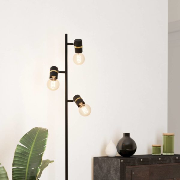 EGLO Lampe sur pied Lurone, noir, à trois lampes EGLO