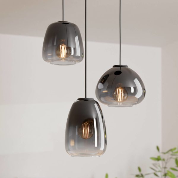 EGLO Suspension Aguilares, verre fumé, 3 lampes Rondell EGLO