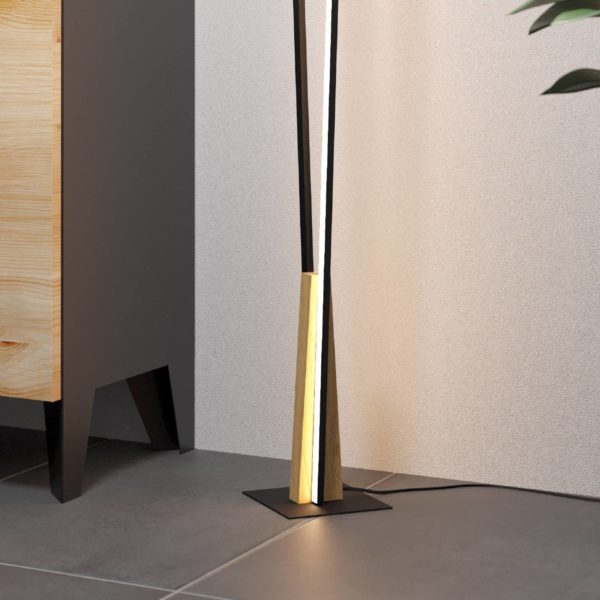 EGLO Lampe sur pied LED Panagria, noir avec détail en bois EGLO