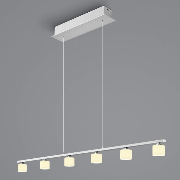 HELL Suspension Mila, nickel/verre opale, à 6 lampes HELL