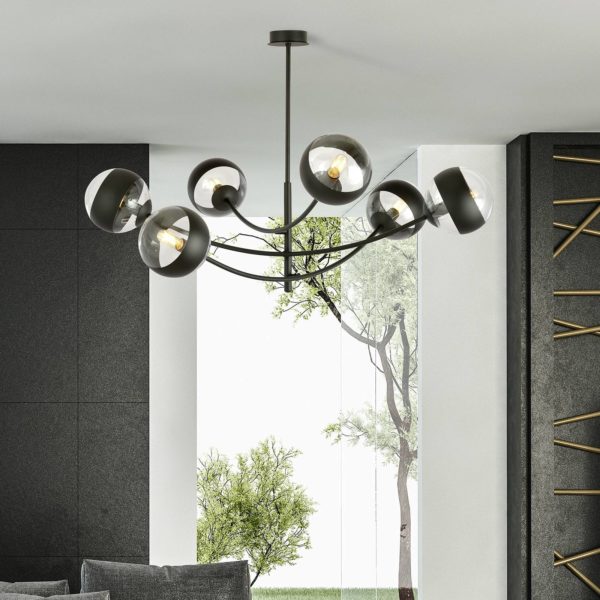 EMIBIG LIGHTING Plafonnier Hunter, noir/clair, à 6 lampes EMIBIG LIGHTING