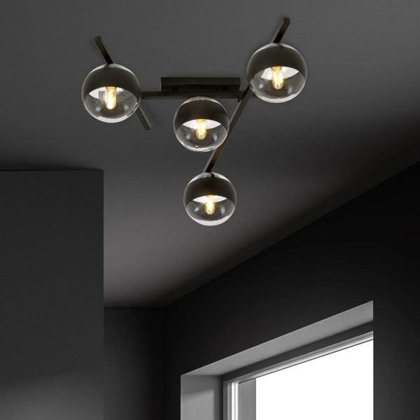 EMIBIG LIGHTING Plafonnier Smart, noir/clair, à 4 lampes EMIBIG LIGHTING