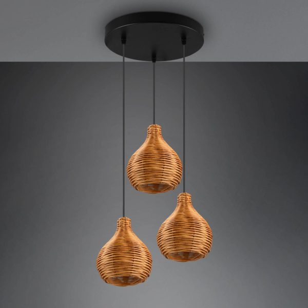 Reality Leuchten Suspension Sprout en rotin, à 3 lampes, naturelle Reality Leuchten