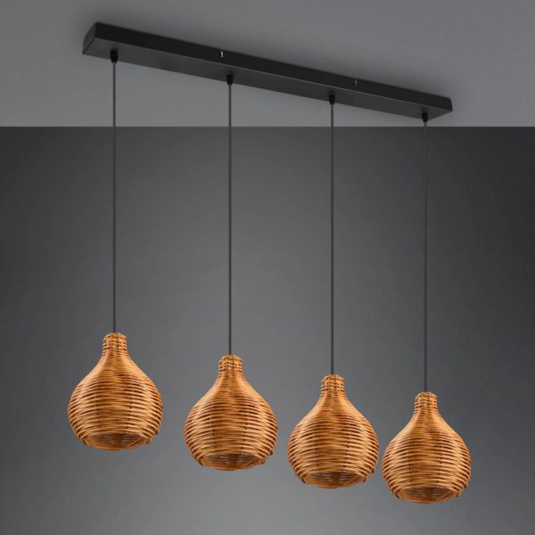 Reality Leuchten Suspension Sprout en rotin, à 4 lampes, naturelle Reality Leuchten