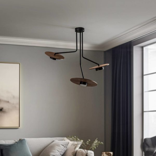 Euluna Plafonnier Disk avec éléments en bois, à 3 lampes Euluna
