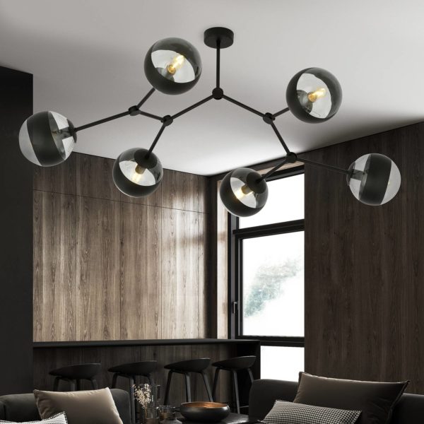 EMIBIG LIGHTING Plafonnier Nova, noir/clair, à 6 lampes EMIBIG LIGHTING