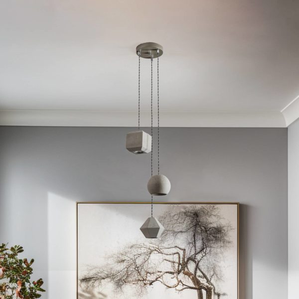 Euluna Suspension Geometric III en béton, à trois lampes Euluna