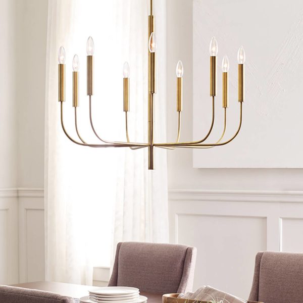 FEISS Lustre Brianna à neuf lampes laiton bruni FEISS