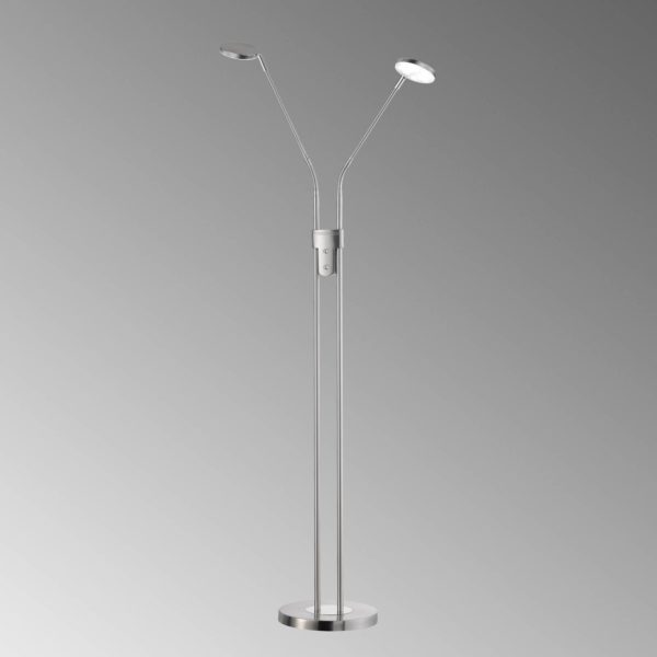 FH Lighting Lampadaire LED Lunia à deux lampes, nickel mat FH Lighting