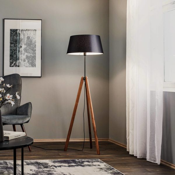 Quitani lampadaire Reba, tripode, chintz, noir quitani