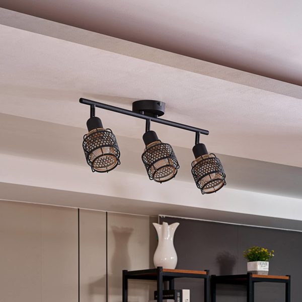 Lindby Eudoria spot plafond à 3 lampes noir/doré LINDBY