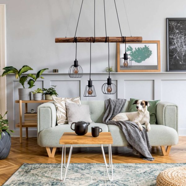 Näve Suspension Woodland à 4 lampes, abat-jour cages Näve