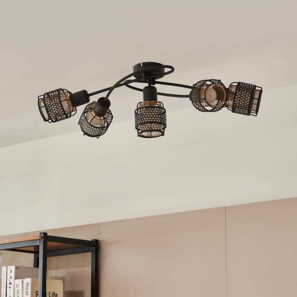 Lindby Eudoria plafonnier à 5 lampes noir/doré LINDBY