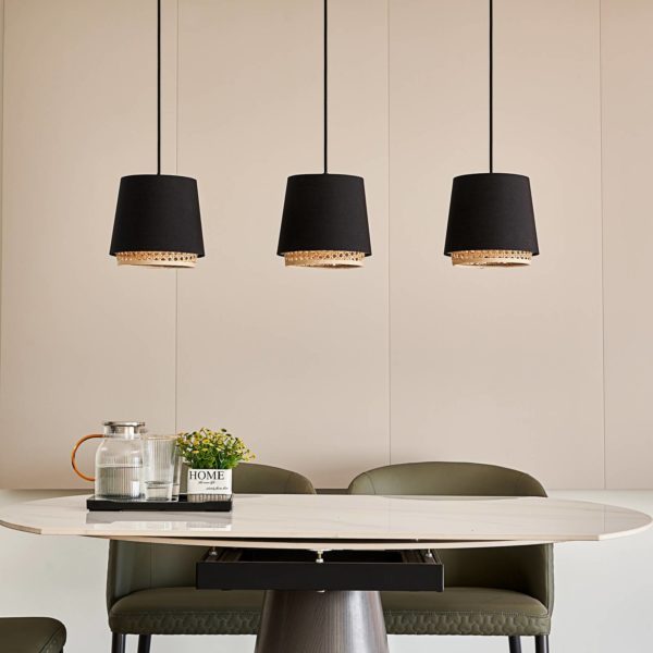 Lindby Ananya suspension en fer et bois, 3 lampes LINDBY