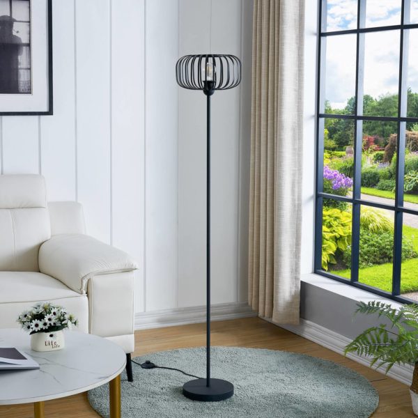 Lindby Krish lampadaire, aspect cage, noir LINDBY