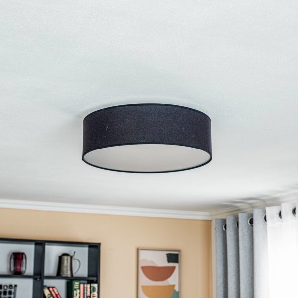 Euluna Roller plafond, abat-jour en tissu noir, Ø 40 cm Euluna
