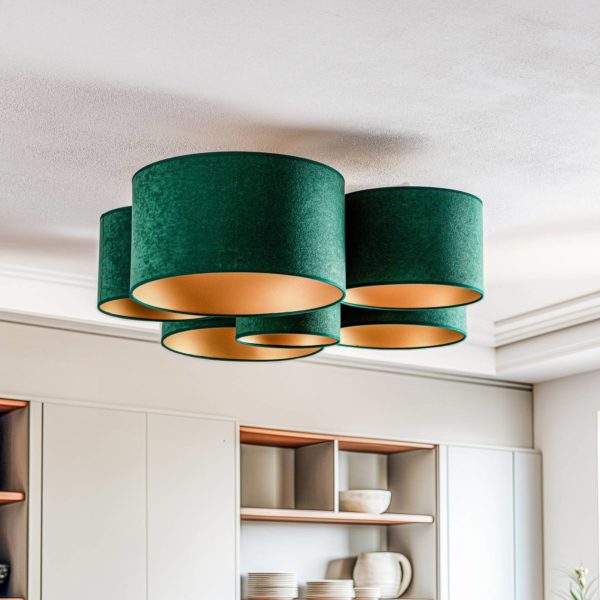 Euluna Lodge plafonnier, à 6 lampes, vert/doré Euluna
