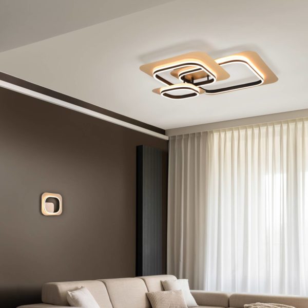 Trio Lighting Plafonnier LED Lugo doré-noir 74×74 cm Trio Lighting