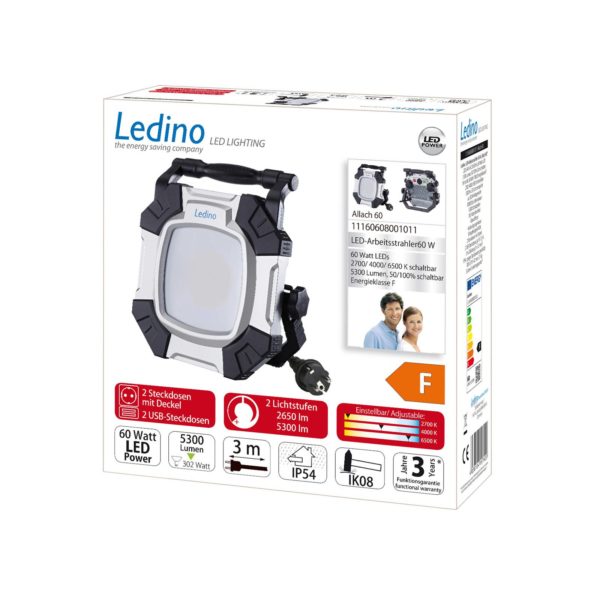 Ledino Projecteur de chantier LED Allach 60 CCT Interrupteur à 2 positions Ledino