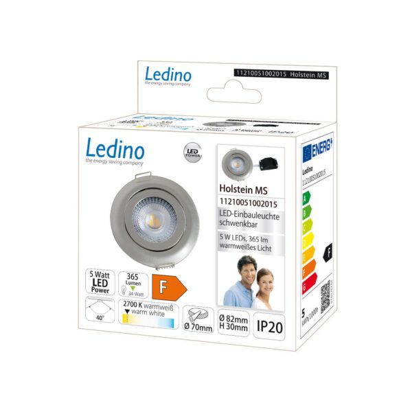 Ledino Luminaire encastrable LED Holstein MS, IP20 40°, acier Ledino