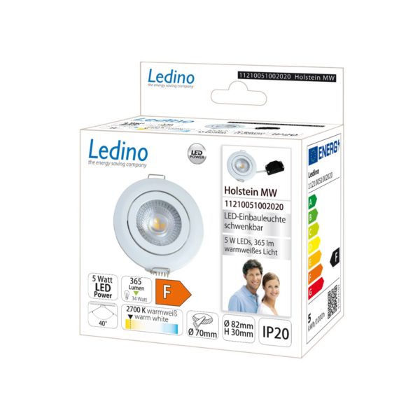 Ledino Luminaire encastrable LED Holstein MS, IP20 40°, blanc Ledino