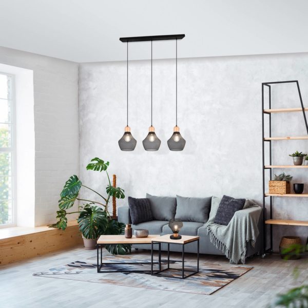 Reality Leuchten Suspension linéaire Valeria, à trois lampes Reality Leuchten