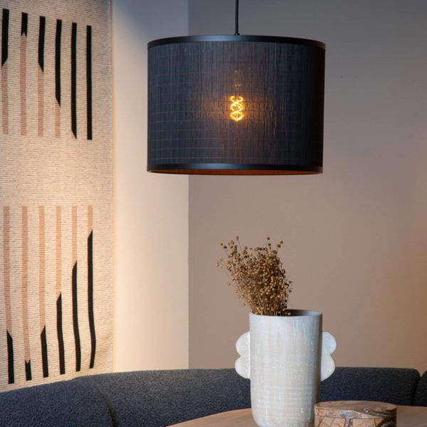 Lucide Suspension Tagalog en rotin, noire/naturelle Lucide