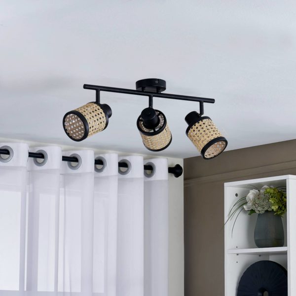 Lindby Yaelle spot métal rotin à 3 lampes LINDBY