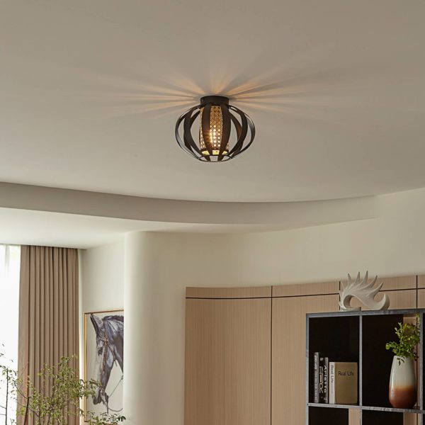Lindby Tamira plafonnier rotin noir LINDBY
