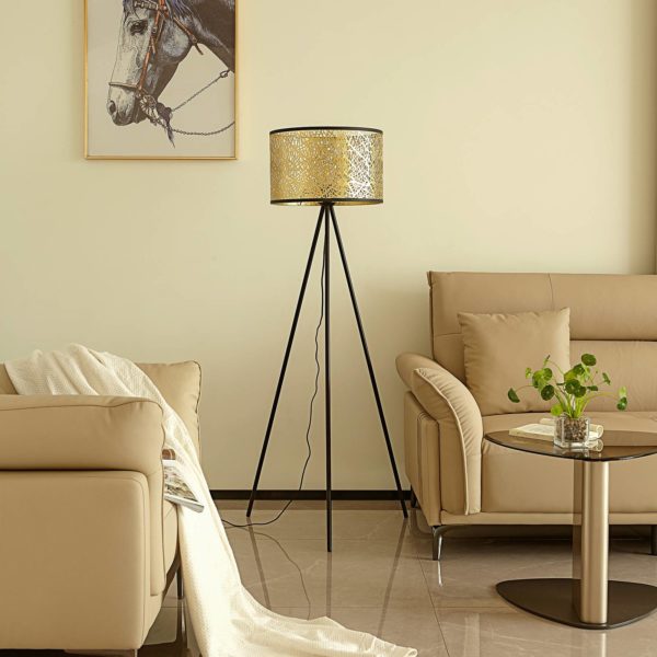 Lindby Yonah lampe sur pied noire dorée trépied LINDBY